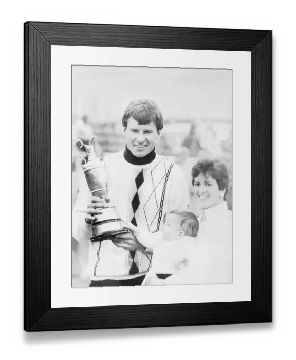 Framed Print : Nick Faldo golfer with wife and daughter holding open golf championship trophy claret jug Framed Print : Nick Faldo golfer with wife and daughter holding open golf championship trophy claret jug