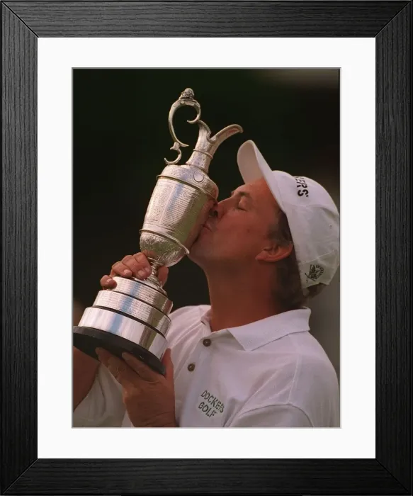 Framed Print : Tom Lehman kisses Claret jug trophy after winning British Open golf championship