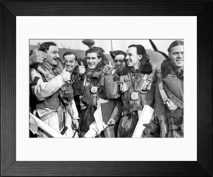 Framed Print : Thumbs up from crew members of the Wellington plane at an RAF air base January 1940 Framed Print : Thumbs up from crew members of the Wellington plane at an RAF air base January 1940