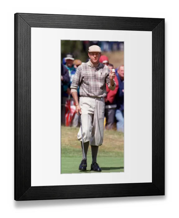 Framed Print : Open Golf Championship Birkdale 1998 Payne Stewart wears plus fours as he signals during Framed Print : Open Golf Championship Birkdale 1998 Payne Stewart wears plus fours as he signals during