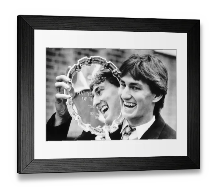 Framed Print : Tony Adams of Arsenal October 1986 with his Fiat Young Player of Month award