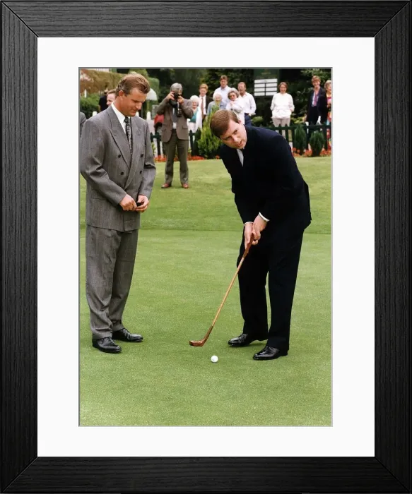 Framed Print : Duke Of York playing Golf with an Antique Set of Clubs presented to him at Wentworth by Framed Print : Duke Of York playing Golf with an Antique Set of Clubs presented to him at Wentworth by
