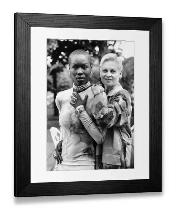 Framed Print : Vivienne Westwood award winning fashion designer with model Chrissie at the launch of Framed Print : Vivienne Westwood award winning fashion designer with model Chrissie at the launch of