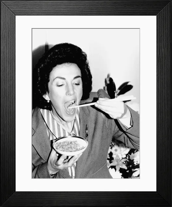Framed Print : Politician Edwina Currie eating rice with chopsticks April 1988 Framed Print : Politician Edwina Currie eating rice with chopsticks April 1988