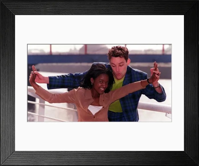 Framed Print : Toby Anstis and Diane Louise Jordan presenters of new childrens TV programme Bright
