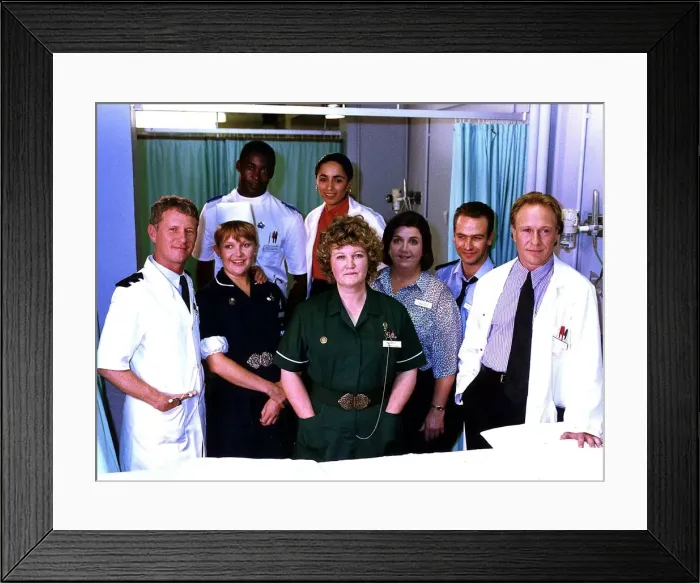 Framed Print : Casualty TV Programme photograph showing the cast of the TV series Framed Print : Casualty TV Programme photograph showing the cast of the TV series
