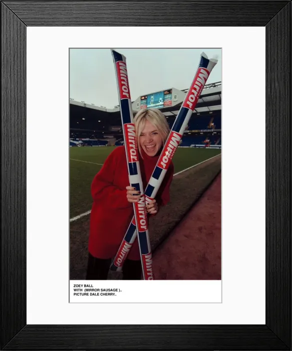 Framed Print : Zoe Ball TV presenter with the Daily Mirror Soccer Sausage Framed Print : Zoe Ball TV presenter with the Daily Mirror Soccer Sausage