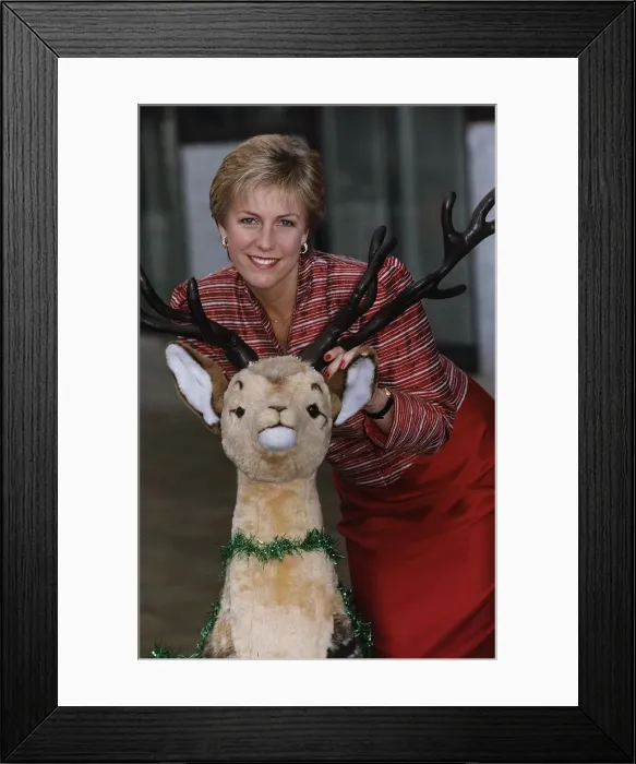 Framed Print : Jill Dando TV Presenter with toy reindeer Framed Print : Jill Dando TV Presenter with toy reindeer