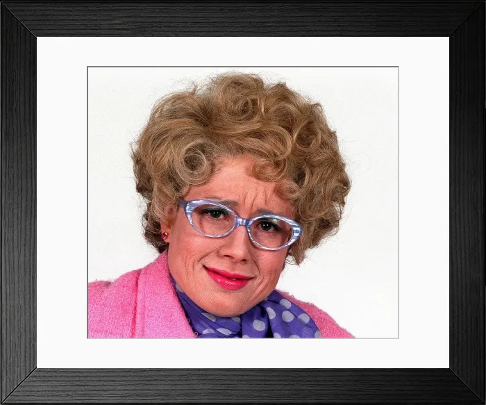 Framed Print : Katie Puckrik tv presenter as she might look in old age after make up artists aged her Framed Print : Katie Puckrik tv presenter as she might look in old age after make up artists aged her