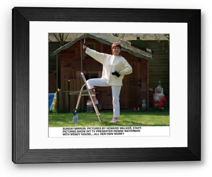 Framed Print : Denise Waterman DIY TV presenter with wendy house Framed Print : Denise Waterman DIY TV presenter with wendy house