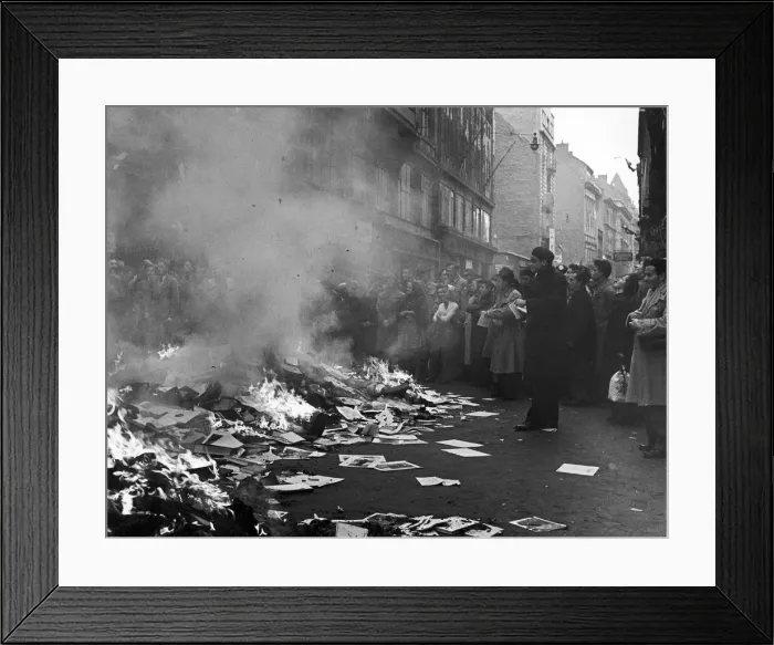 Framed Print : A crowd of Hungarians watch books and pamphlets from a ransacked Russian bookshop being Framed Print : A crowd of Hungarians watch books and pamphlets from a ransacked Russian bookshop being