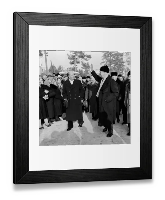 Framed Print : Harold MacMillan talks with Kruschev and Mickoyan. Arriving at the Joint Institute Framed Print : Harold MacMillan talks with Kruschev and Mickoyan. Arriving at the Joint Institute