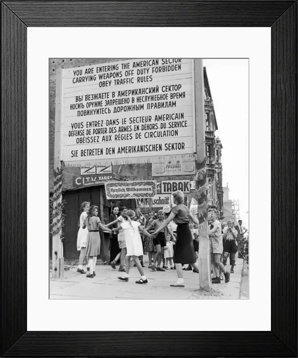 Framed Print : Berlin a city divided. Childrens party at the sector boundary Berlin 15th August 1953 Framed Print : Berlin a city divided. Childrens party at the sector boundary Berlin 15th August 1953