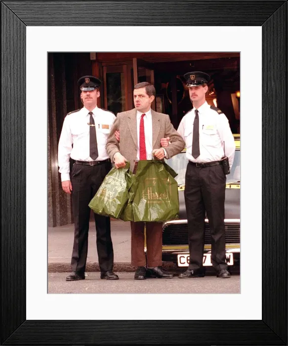 Framed Print : Rowan Atkinson Actor as Mr Bean filming at Harrods Framed Print : Rowan Atkinson Actor as Mr Bean filming at Harrods