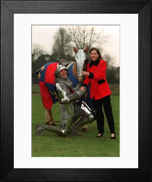 Framed Print : Brian Connolly Actor Comedian as a knight on a horse. with Fiance Ann Marie Framed Print : Brian Connolly Actor Comedian as a knight on a horse. with Fiance Ann Marie