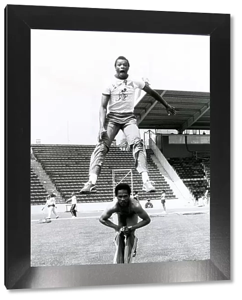 Franklin Jacobs, high jumper leap-frogs sprinter Joe Thomas at Crystal Palace