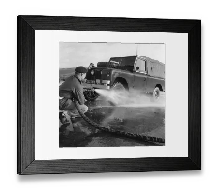 Framed Print : Foot and Mouth Disease Outbreak November 1967 A soldier washes down a Land Rover