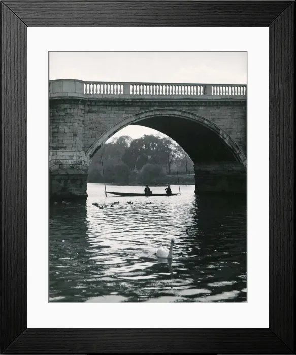 Framed Print : On the river beneath one of the arches of the old Richmond Bridge Surrey Circa