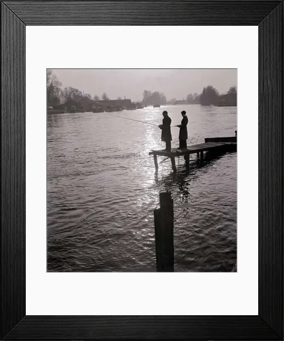Framed Print : Two young boys fishing as they stand on the end of a jetty, England 1963 Framed Print : Two young boys fishing as they stand on the end of a jetty, England 1963