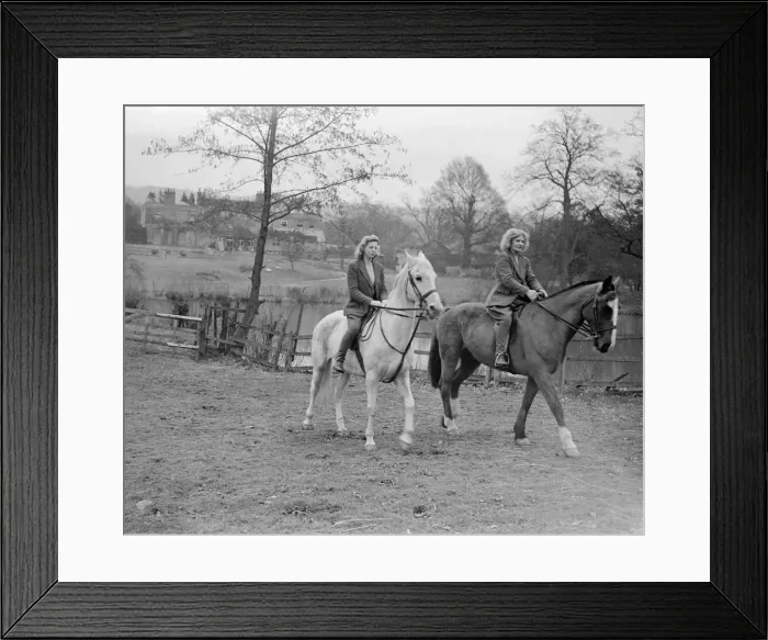 Framed Print : Two girls taking their horses for a hack Circa 1938 A©Mirrorpix