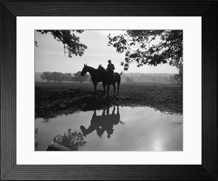 Framed Print : Girl exercising horses at sunset in the 1930 s Framed Print : Girl exercising horses at sunset in the 1930 s