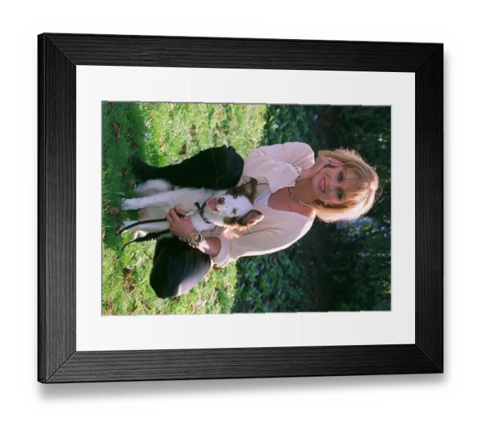 Framed Print : Joanna Lumley Actress opens New Neuter clinic for Dogs she is pictured with dog Tarrot Framed Print : Joanna Lumley Actress opens New Neuter clinic for Dogs she is pictured with dog Tarrot