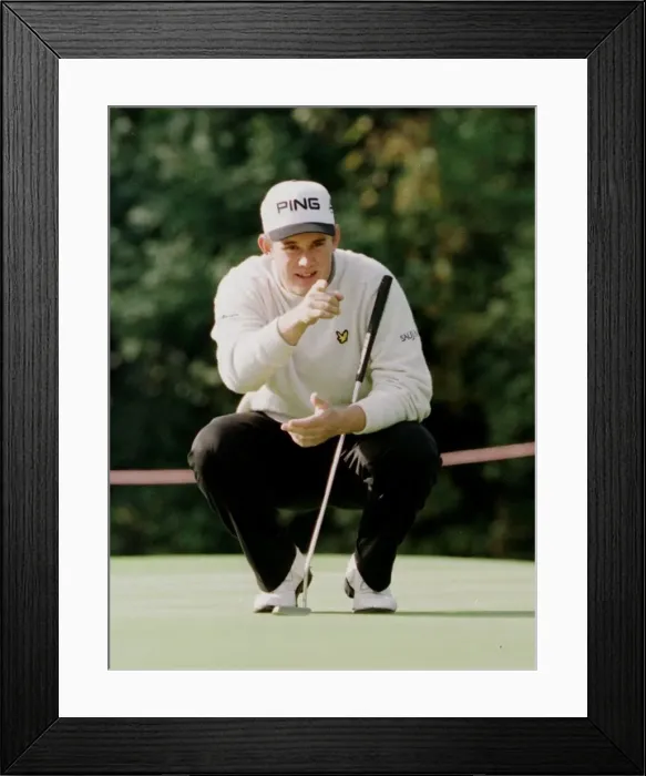 Framed Print : Lee Westwood golfer October 1998 concentrates on the ball at Wentworth golf course Framed Print : Lee Westwood golfer October 1998 concentrates on the ball at Wentworth golf course