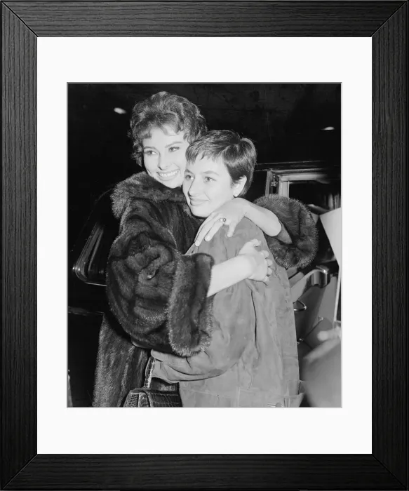 Framed Print : Sophia Loren at London Airport with her sister Maria. Maria had just arrived from Italy Framed Print : Sophia Loren at London Airport with her sister Maria. Maria had just arrived from Italy
