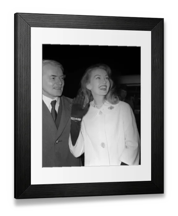 Framed Print : Sir Frank Whittle assisted by Janet Scott christen the first TWA jet aircraft to leave Framed Print : Sir Frank Whittle assisted by Janet Scott christen the first TWA jet aircraft to leave