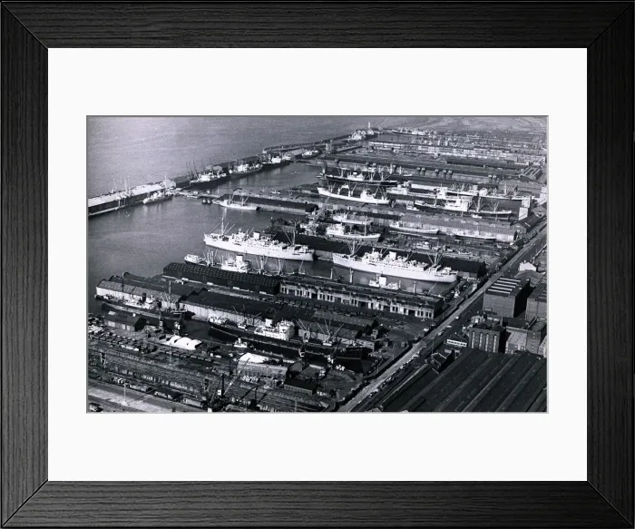 Framed Print : Ships unloading in the docks at Liverpool. October 1967