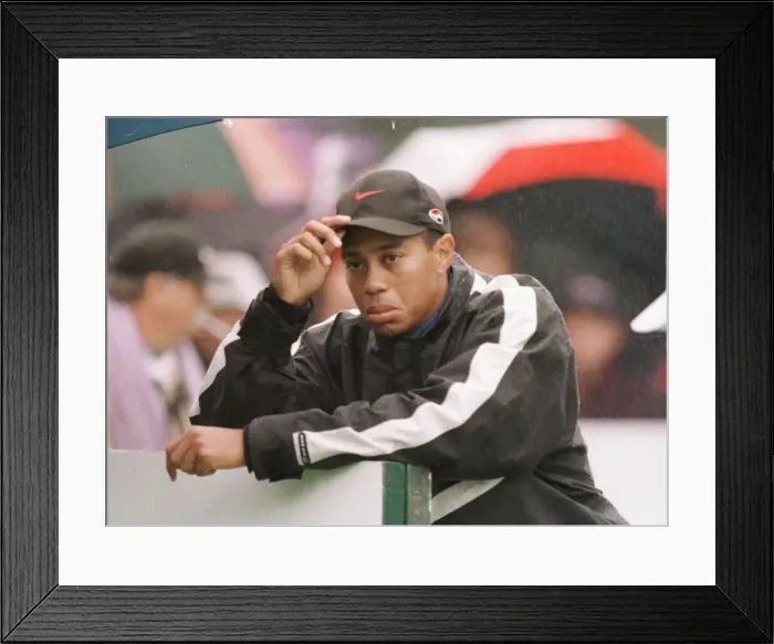 Framed Print : Tiger Woods USA golfer look glum at Wentworth October 1998 during a practice round for Framed Print : Tiger Woods USA golfer look glum at Wentworth October 1998 during a practice round for
