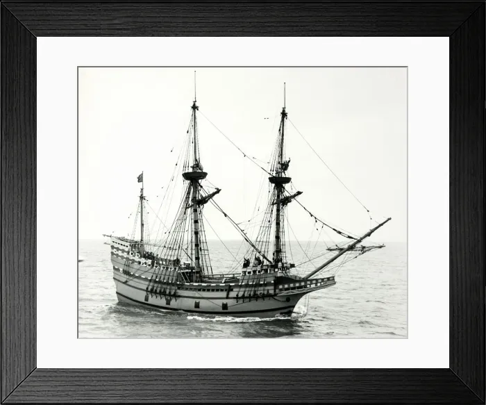 Framed Print : A replica of the Pilgrim fathers Mayflower seen here in the English Channel off Framed Print : A replica of the Pilgrim fathers Mayflower seen here in the English Channel off