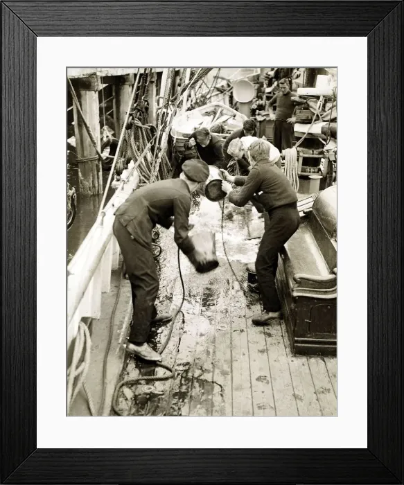 Framed Print : Guerilla School under Sail - June 1942, scrubbing down the deck Framed Print : Guerilla School under Sail - June 1942, scrubbing down the deck