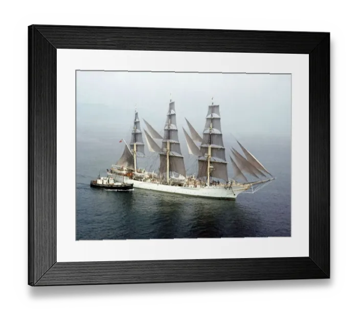Framed Print : 1964 Plymouth to Lisbon Tall Ships Race. The 790 ton top sail schooner Danmark seen Framed Print : 1964 Plymouth to Lisbon Tall Ships Race. The 790 ton top sail schooner Danmark seen