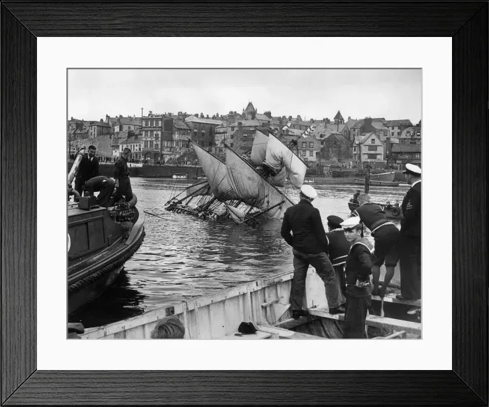 Framed Print : Famous half scale model of Sir Francis Drakes Golden Hind sank in Barbican Pool Framed Print : Famous half scale model of Sir Francis Drakes Golden Hind sank in Barbican Pool