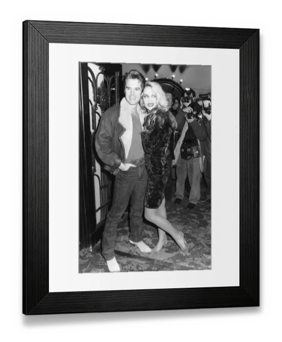 Framed Print : Shaun Cassidy Actor and Jerry Hall supermodel stand inside the Lyric Theatre in London