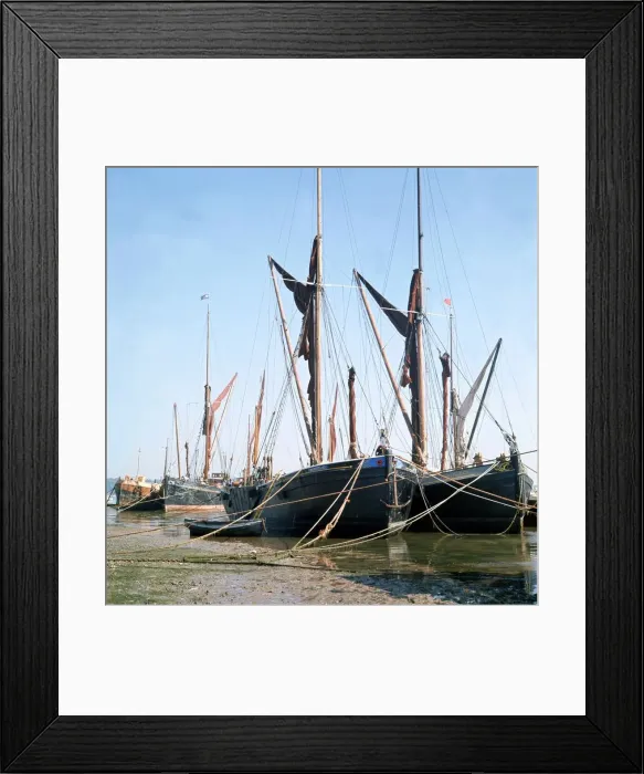 Framed Print : Sailing Barges moored on the River Thames. September 1973