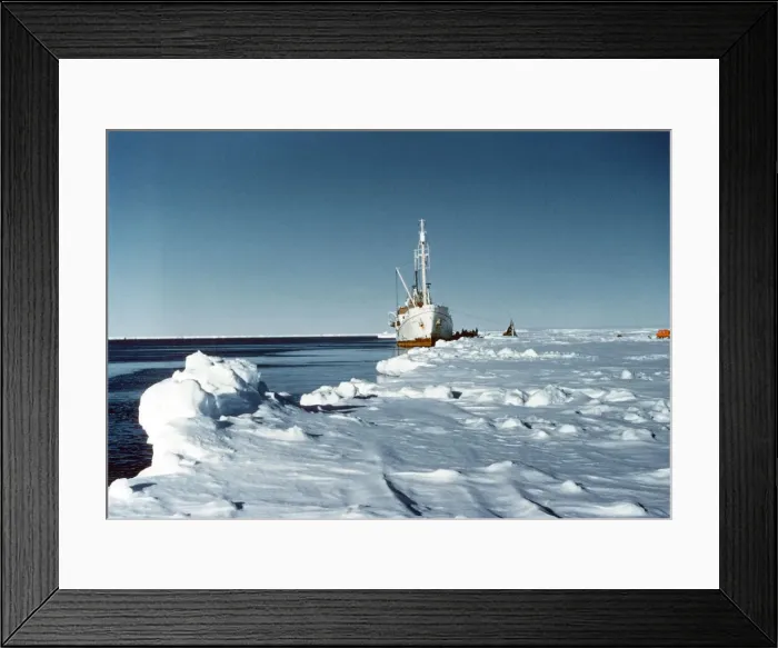 Framed Print : Ice Breaker tied up to the pack ice during the 1956 Trans-Antarctic Expedition