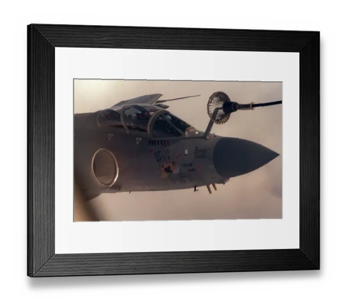 Framed Print : A Royal Air Force BAe Buccaneer S2B of 12 Squadron refuels his aircraft from a VC10 Framed Print : A Royal Air Force BAe Buccaneer S2B of 12 Squadron refuels his aircraft from a VC10