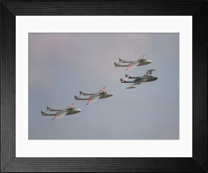 Framed Print : Aircraft de Havilland Vampire and Venom August 1993, flying in formation