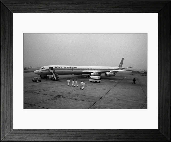 Framed Print : Aircraft Douglas DC8-61F of Trans International airways on the apron at Heathrow Airport