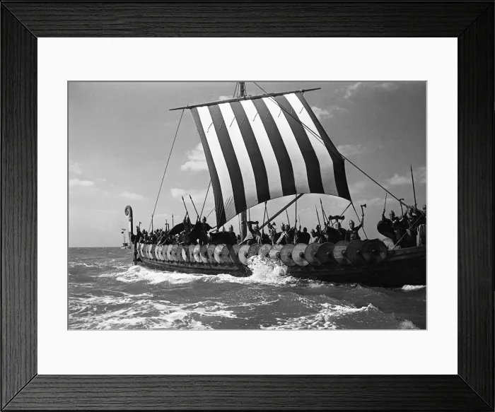 Framed Print : Viking Longboat Ship July 1949 Viking ship off the shores of Kent after crossing