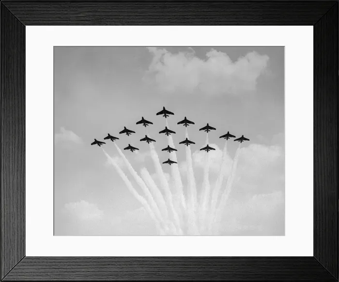Framed Print : Aircraft Hawker Hunters of the RAFs 111 Sqd Black Diamonds display team in formation Framed Print : Aircraft Hawker Hunters of the RAFs 111 Sqd Black Diamonds display team in formation