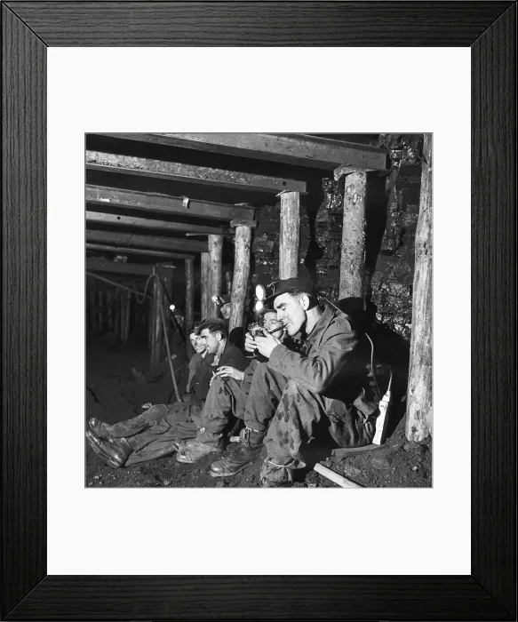 Framed Print : Coal Miners stopping for a cigarette break at the Whitehill Colliery 1947