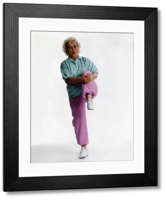 Framed Print : Jean Boht Actress Studio shot doing Keep Fit exercise Framed Print : Jean Boht Actress Studio shot doing Keep Fit exercise