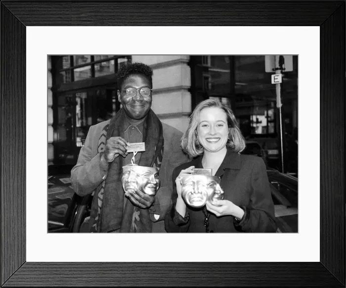Framed Print : Jennifer Ehle actress with Lenny Henry and their awards for the Best New Television Framed Print : Jennifer Ehle actress with Lenny Henry and their awards for the Best New Television
