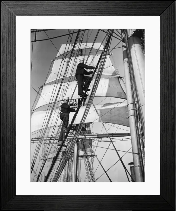 Framed Print : Cadets climbing the main mast of the sailing ship Sorlandet seen here in the English Framed Print : Cadets climbing the main mast of the sailing ship Sorlandet seen here in the English