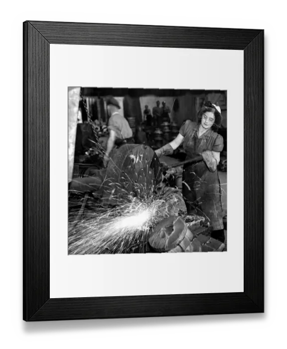 Framed Print : Mrs Violet Nixon works in a Yorkshire Foundry metal industry September 1947 Framed Print : Mrs Violet Nixon works in a Yorkshire Foundry metal industry September 1947