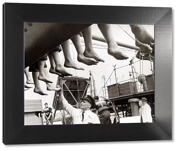 Merchant Navy Training June 1944 The lads have their feet inspected The