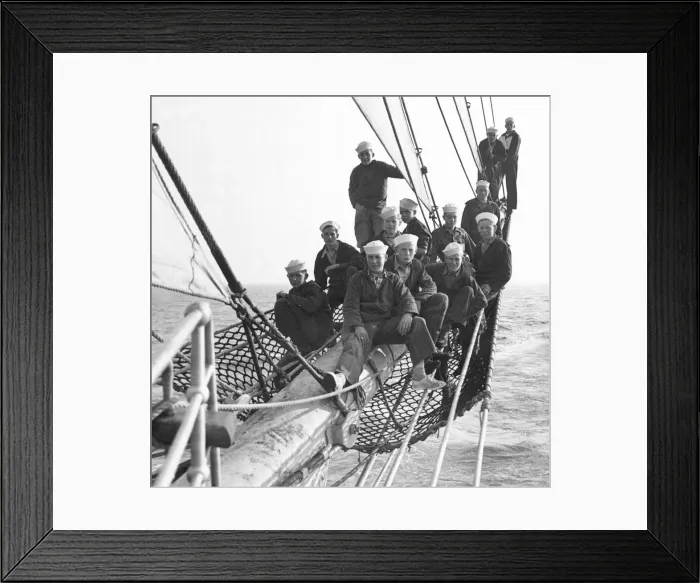 Framed Print : Cadets aboard the Sorlandet seen here sailing in the English Channel with the crew posing